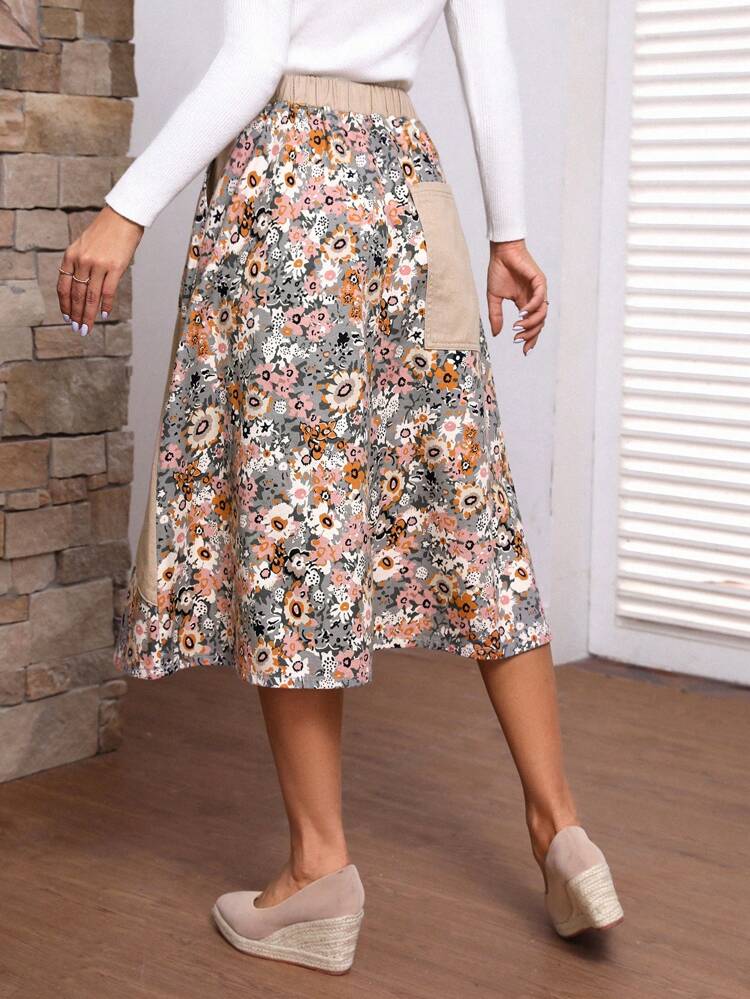Women'S Floral Print Denim Skirt