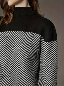 EMERY ROSE Women's Stand Collar Herringbone Pullover Sweater