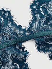 ROMWE Goth 镂空蕾丝细节性感紧身衣内衣 - 藍色 - 查看 3