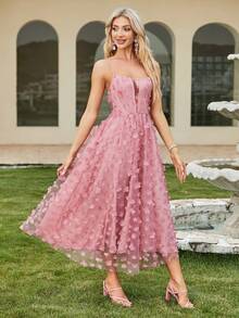 Double Crazy Women's Floral Contrast Mesh Tulle Cami Dress - Pink - View 6