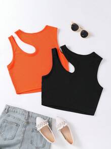 Teen Girls' Hollow Out Shoulder Tank Top - Multicolor - View 2