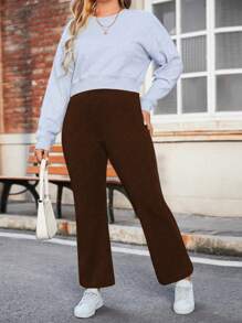 Calvaya Plus Size High Waisted Thermal Lining Pants - Brown - View 6