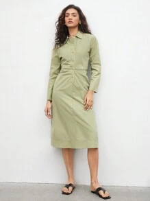 BizChic Long Sleeve Shirt Dress - Green - View 4