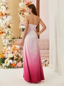 SHEIN Belle Vestido De Dama De Honor De Graduación Ombré Sin Tirantes Con Busto Fruncido - Multicolor - Ver 3