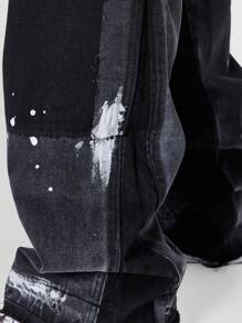 SUMWON Colour Blocked Flare Fit Jean With Paint Print - Black - View 5