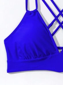 Swim Basics Conjunto De Bikini De Baño Liso Con Detalle De Puntilla Calada
