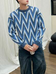 Claim Dot 男士大尺碼herringbone款針織衫 - 彩色 - 查看 5