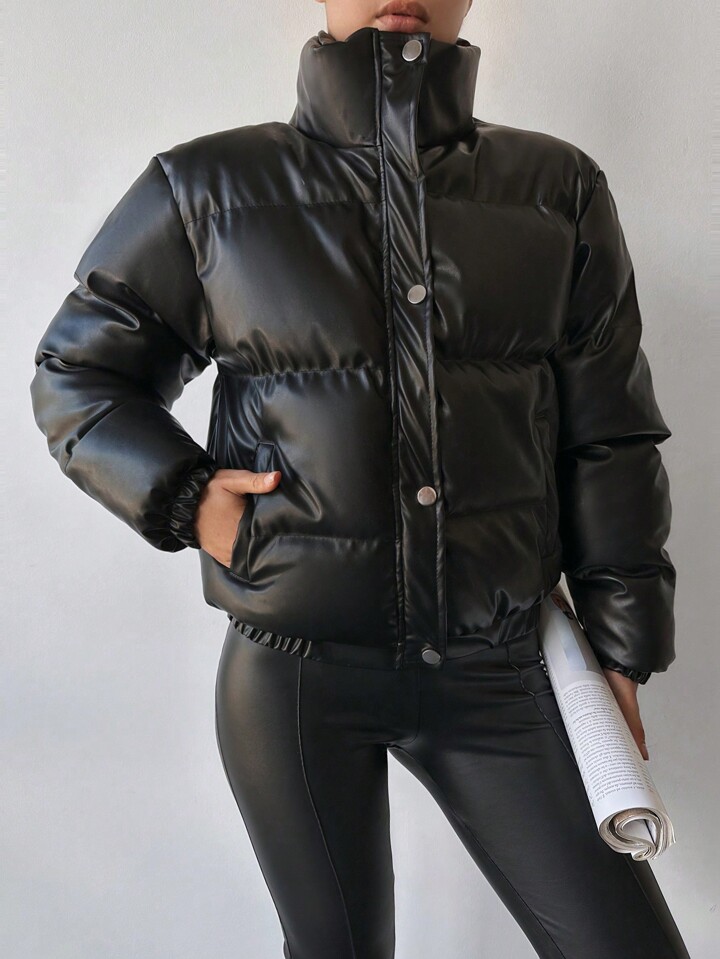 PHYPS ♥ Suede boa collar puffer padding /追跡付 Woven Collar Floral Button Puffer Jacket For Daily Casual