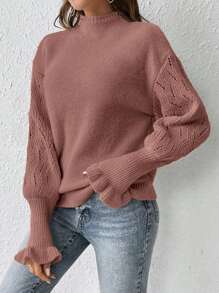 SHEIN Frenchy 女款立領落肩長袖毛衣 - 粉色 - 查看 4