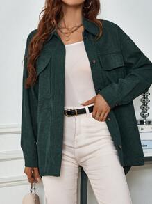 SHEIN Clasi Women's Lapel Collar Drop-Shoulder Coat With Flap Pockets And Button Closure Fall Cloth For Women - Green - View 1