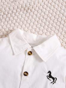 嬰兒男童馬印長袖襯衫 - 白色 - 查看 3