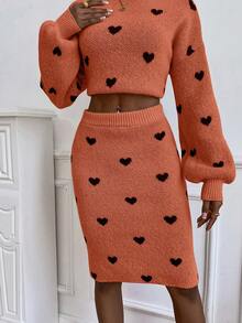 SHEIN Slayr 女式愛心圖案毛衣裙 - 橘色 - 查看 3
