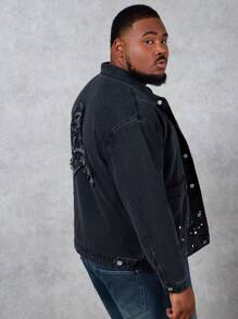 Manfinity VCAY Veste En Jean Cargo Grande Taille Pour Hommes Avec Plusieurs Poches - Gris foncé - Voir 4