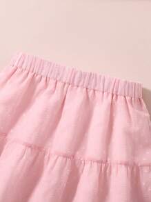 SHEIN Explorewe Cô gái Tween Màu thuần Ống tay áo Áo Với Màu hồng Chấm bi Lưới Bộ váy - Hồng - Xem 7