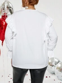 Celure 大尺碼女士荷葉邊修飾襯衫 - 白色 - 查看 3