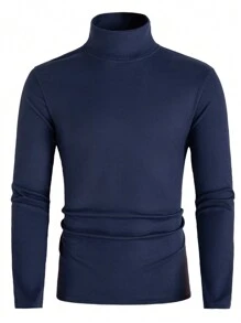 Manfinity Homme Nam Lót nhiệt Tay áo dài Áo thun - Màu xanh hải quân - Xem 3