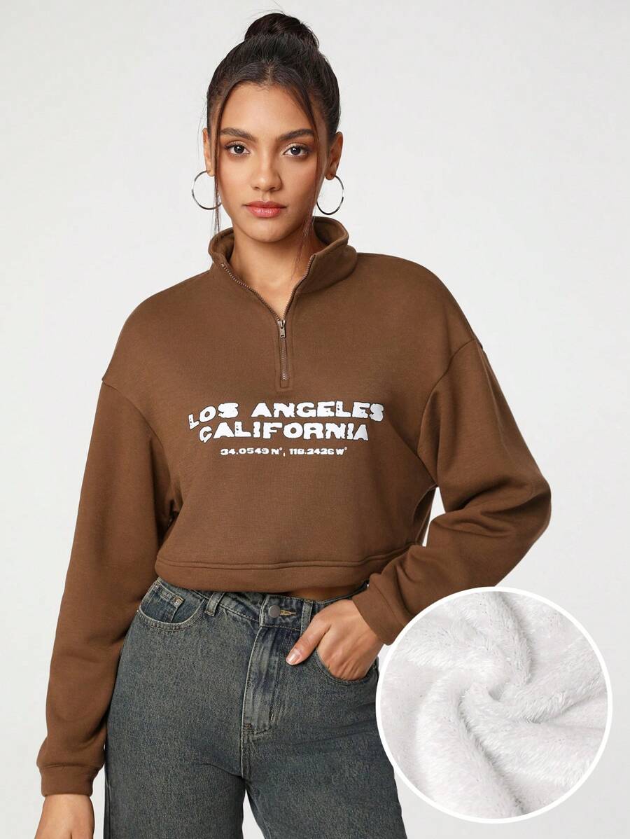 MICHELLE K GRAPHICS High Neck Cropped Loose Fit Women'S Sweatshirt - Brown - View 1