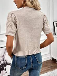 SHEIN Essnce Của phụ nữ Màu thuần Ngắn tay Áo len Mở - Màu be - Xem 2