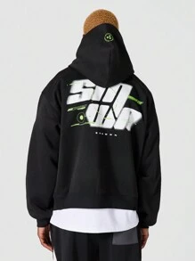 SUMWON 正面和背面图案印花连帽衫 - 黑色 - 查看 1