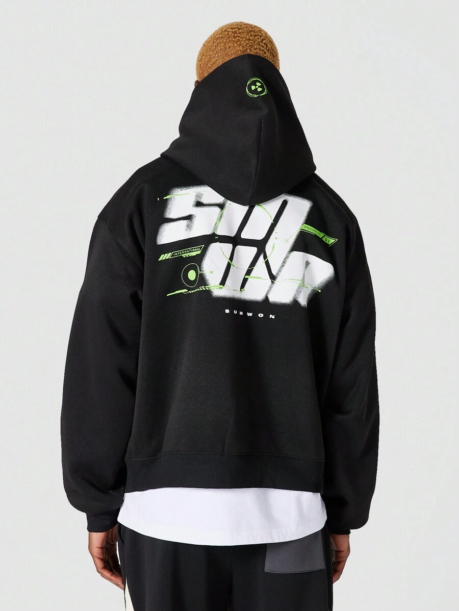 SUMWON 正面和背面图案印花连帽衫 - 黑色 - 查看 1