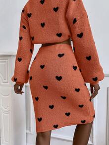SHEIN Slayr 女式愛心圖案毛衣裙 - 橘色 - 查看 2