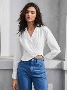 BizChic Women's Solid Color Asymmetrical Hem Shirt - White - View 8