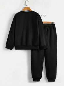 Thiếu niên Cô gái Giải trí Đơn giản Hoạt hình In Tay áo dài Bộ đồ trên và quần , Thích hợp Đối với Mùa thu Và Mùa Đông - màu đen - Xem 2