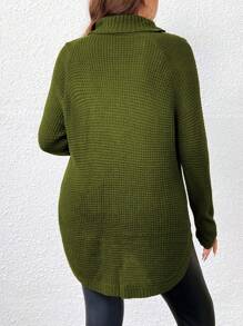 SHEIN LUNE 大尺碼女士高領拉幗袖毛衣套頭衫 - 橄欖綠 - 查看 2