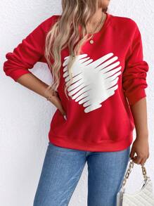 SHEIN LUNE Áo thun tay lỡ in hình trái tim cỡ lớn dành cho nữ, Valentine - Đỏ - Xem 6