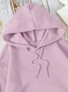 SHEIN EZwear 女士抽绳连帽衫，毕业季、返校季、毕业季、教师节女装、返校季套头衫、秋季卫衣 - 淺灰紫 - 查看 3