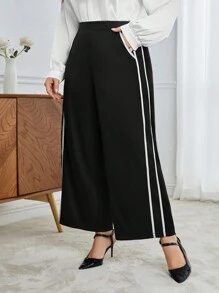 BizChic Plus Size Striped Side Suit Wide Leg Pants - Black - View 3