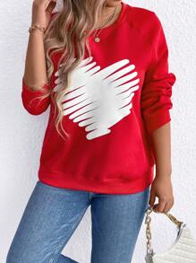 SHEIN LUNE Áo thun tay lỡ in hình trái tim cỡ lớn dành cho nữ, Valentine - Đỏ - Xem 1