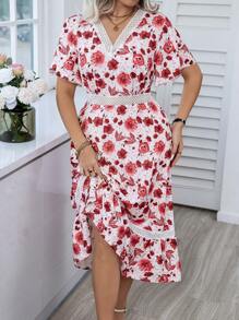 SHEIN Unity Plus Size Women'S Floral Printed Short Sleeve Dress