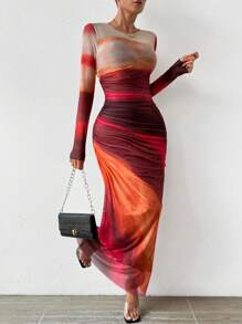 Islaluna Women's Gradient Pleated Dress Maxi Women Outfit Fall Cloth For Women - Hot Pink - View 6