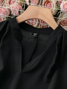 大碼女性的蕾絲長袖裙 - 黑色 - 查看 4