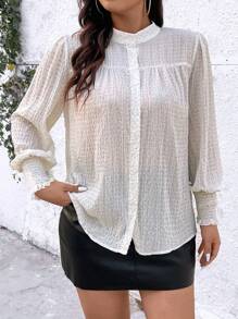 SHEIN Unity Plus Size Women'S Polka Dot Printed Stand Collar Shirt - Apricot - View 7