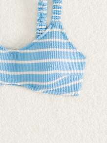 Swim Mod 女士條紋比基尼上衣 - 藍白色 - 查看 5