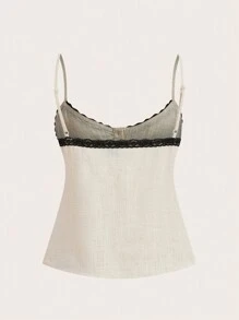 COSMINA Women's Lace Patchwork Cami White Top - Apricot - View 2