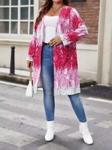 SHEIN LUNE Plus Sequin Print Open Front Coat - Hot Pink - View 3