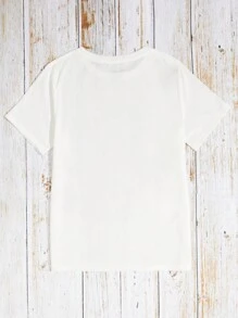 SHEIN EZwear 大尺碼女士愛心印花短袖t恤 - 白色 - 查看 2