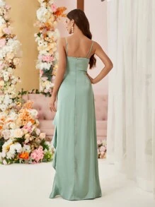 SHEIN Belle Bridesmaid Dress With Ruffled Trim And High Side Slit - Green - View 5