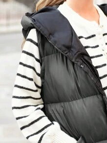 RueChic Zip Up Hooded Puffer Vest Coat - Army Green - View 5