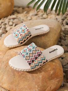 Styleloop 女性厚底楔形跟拖鞋和涼鞋,花卉亞麻帶裝飾 - 彩色 - 查看 4