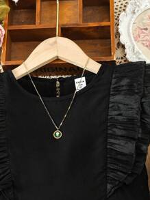 SHEIN 幼兒女孩夏季蕾絲裝飾花式襯衫 - 黑色 - 查看 3