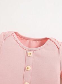 SHEIN 新生女嬰針織柔軟圓領長袖過肩睡衣套裝 - 彩色 - 查看 8