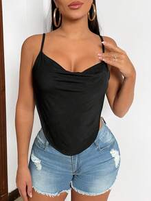 SHEIN Essnce 女性性感露背綁帶鉤花紗蝴蝶上衣 - 黑色 - 查看 4