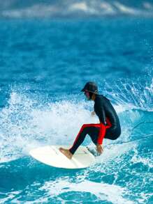 Manfinity Swimmode 男士撞色字母圖案印花連身泳衣 - 黑色 - 查看 4