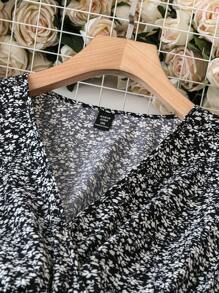 SHEIN LUNE Của phụ nữ Kích thước lớn Hoa In Ruffled Tay áo Đầm - màu đen - Xem 3