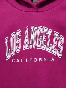 SHEIN 少女字母印花連帽衛衣和褲子套裝 - 紫羅蘭色 - 查看 3