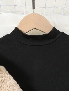 SHEIN Bé gái Lông cừu Áo khoác Teddy Với Giường đôi tiêu chuẩn Vòng cổ Và Giường đôi tiêu chuẩn Túi , Và Tay áo dài Đầm Bộ đồ - Màu be - Xem 4